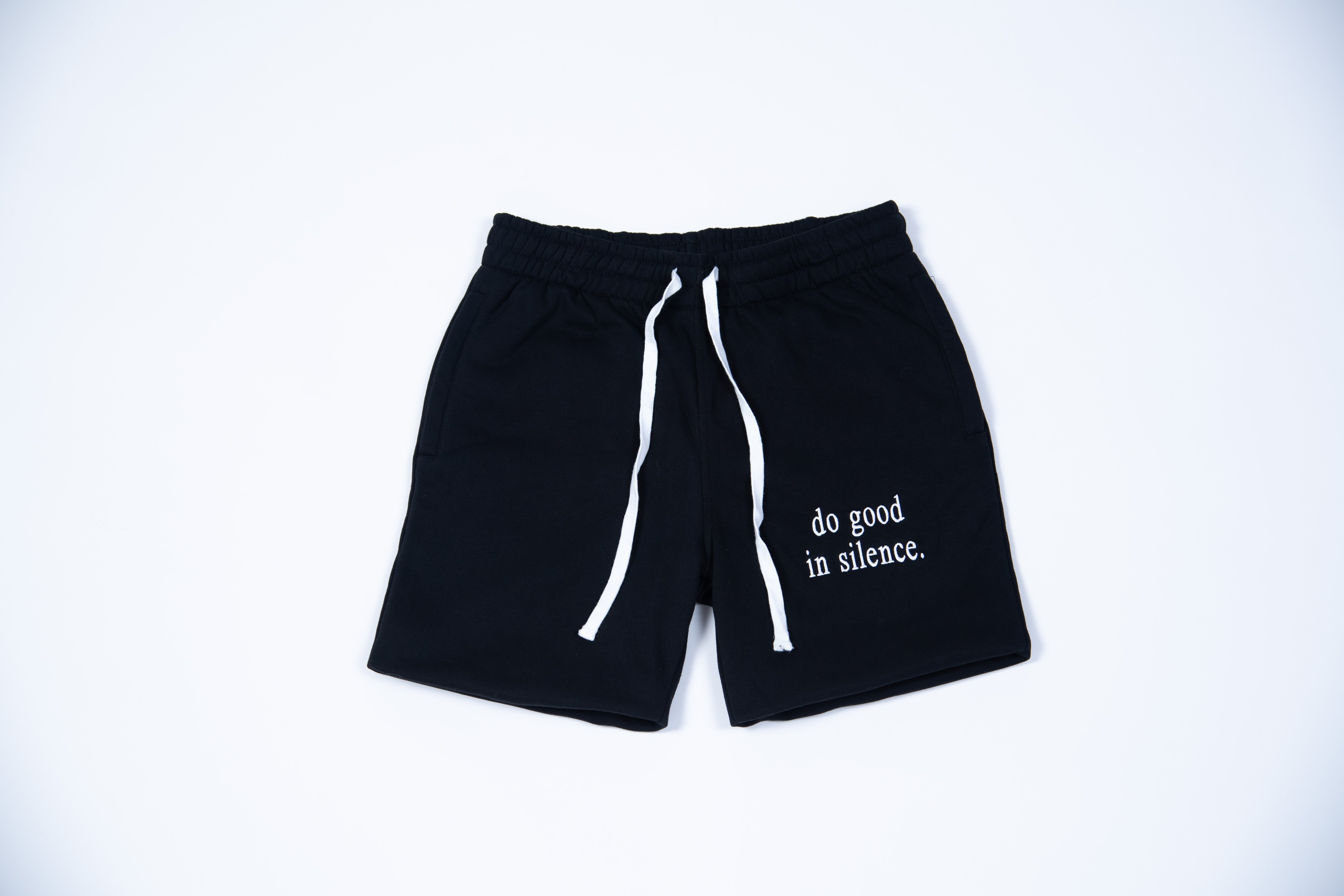 do good in silence.® black shorts